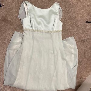 Beautiful hand beaded gown, sea foam green. Handmade, fits woman’s size 4